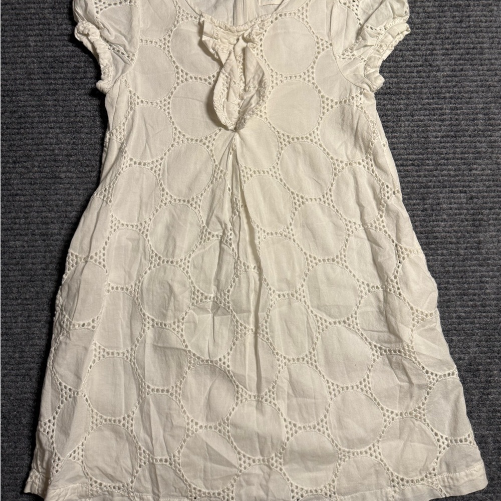 Mini Boden Girls White Eyelet Lined Lace Cap Sleeve Dress Size 7-8Y